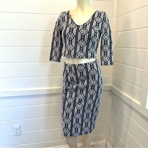Lush Medium black and white crop top and skirt matching set